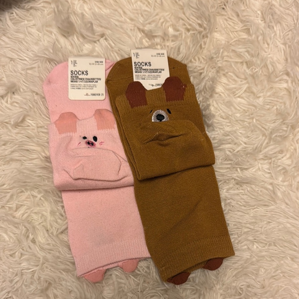 Forever 21 Pink and Brown Animal Face Socks